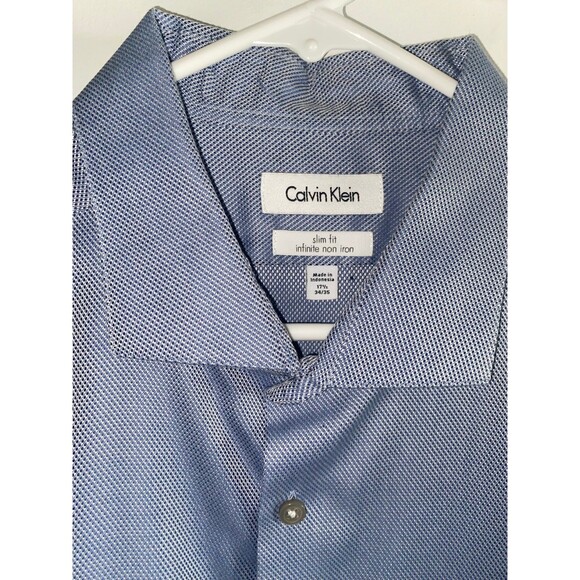 Men's Button Down Dress Shirt Calvin Klein Slim Fit Infinite Non Iron 17.5 34/35 - Picture 11 of 12